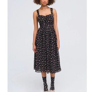 For Love And Lemons Black Pleated Midi Sundress